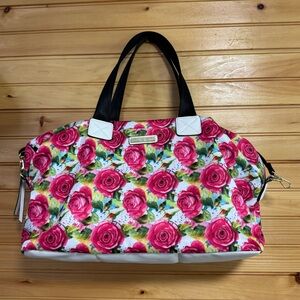 Juicy Couture Pink Floral Roses Tote Bag with Black Handles